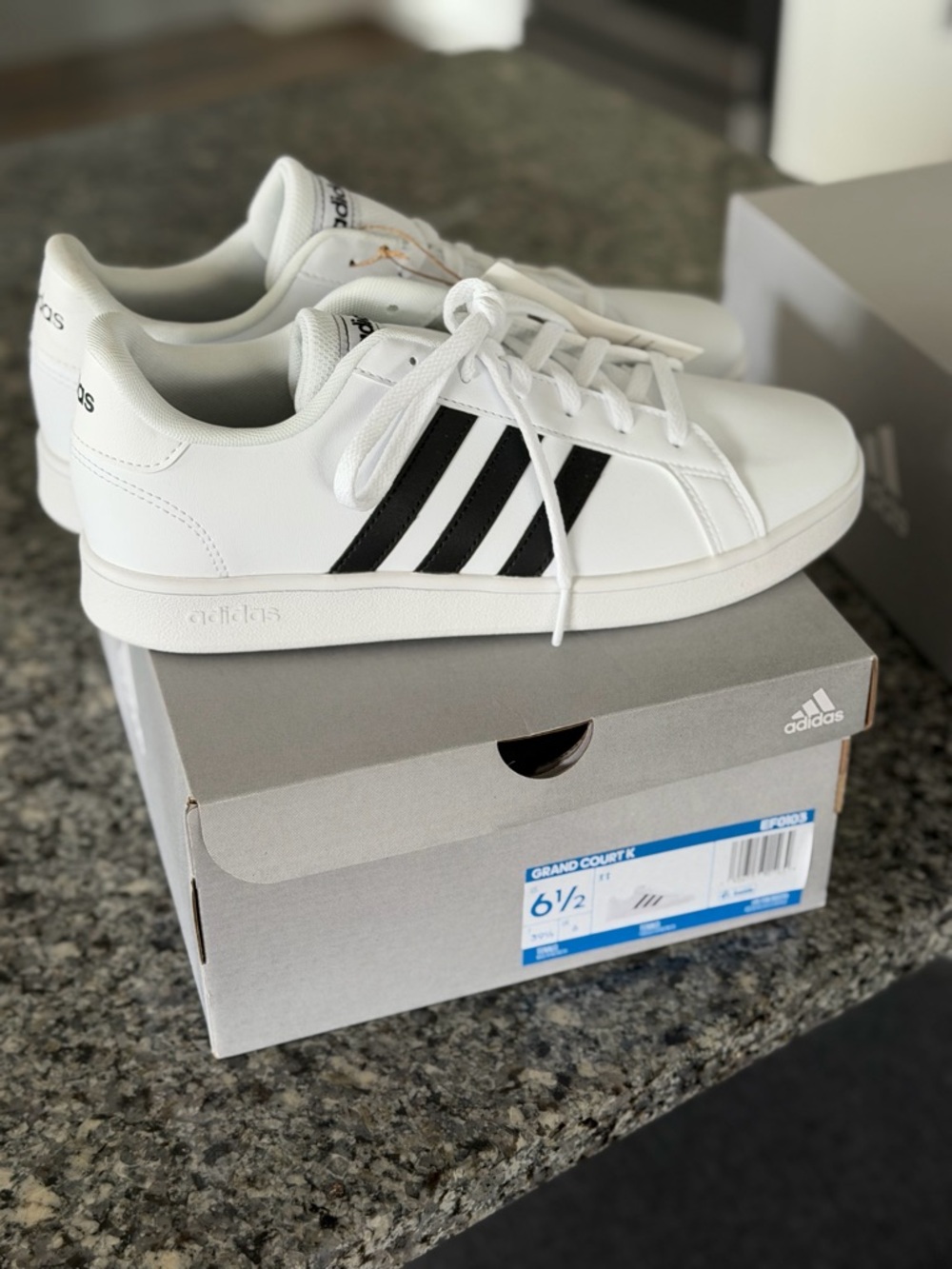 adidas White Sneakers with Black Three Stripes